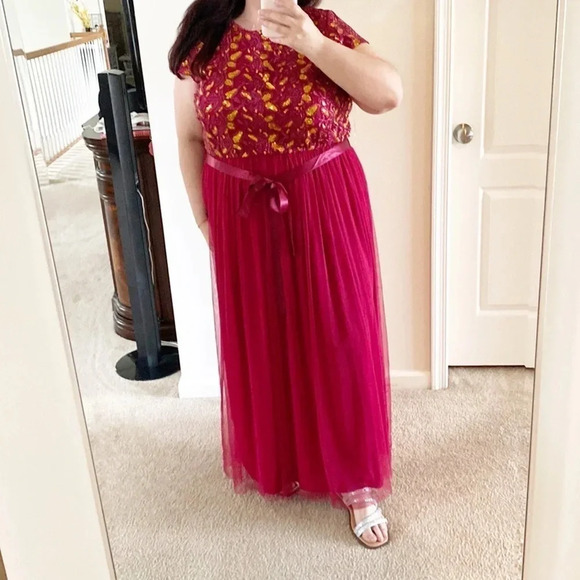 Candalite Plus Size Sequin gold Burgundy Formal Gown plus size size 2X - Picture 2 of 16